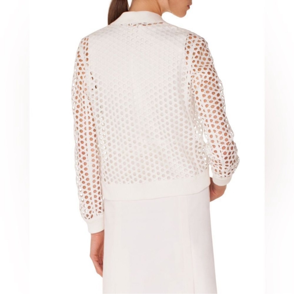 Akris Punto V-Neck Press-Button eyelet Bomber Jacket lace designer white summer - Picture 12 of 17